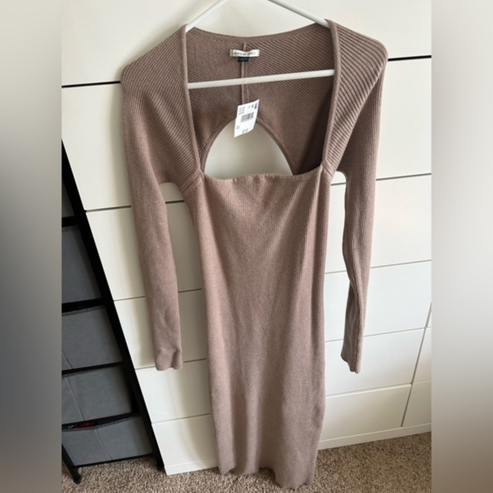 NWT AE Trendy Beige Long Sleeve Sweater Dress